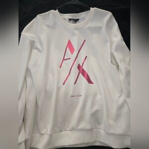 Armani Exchange Crewneck Sweater in White with Pink Graphic